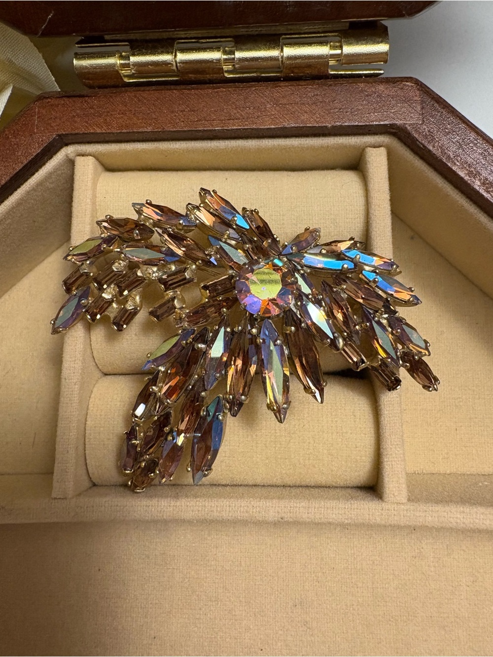 Aurora Borealis Crystal Spray Brooch - Gold Tones